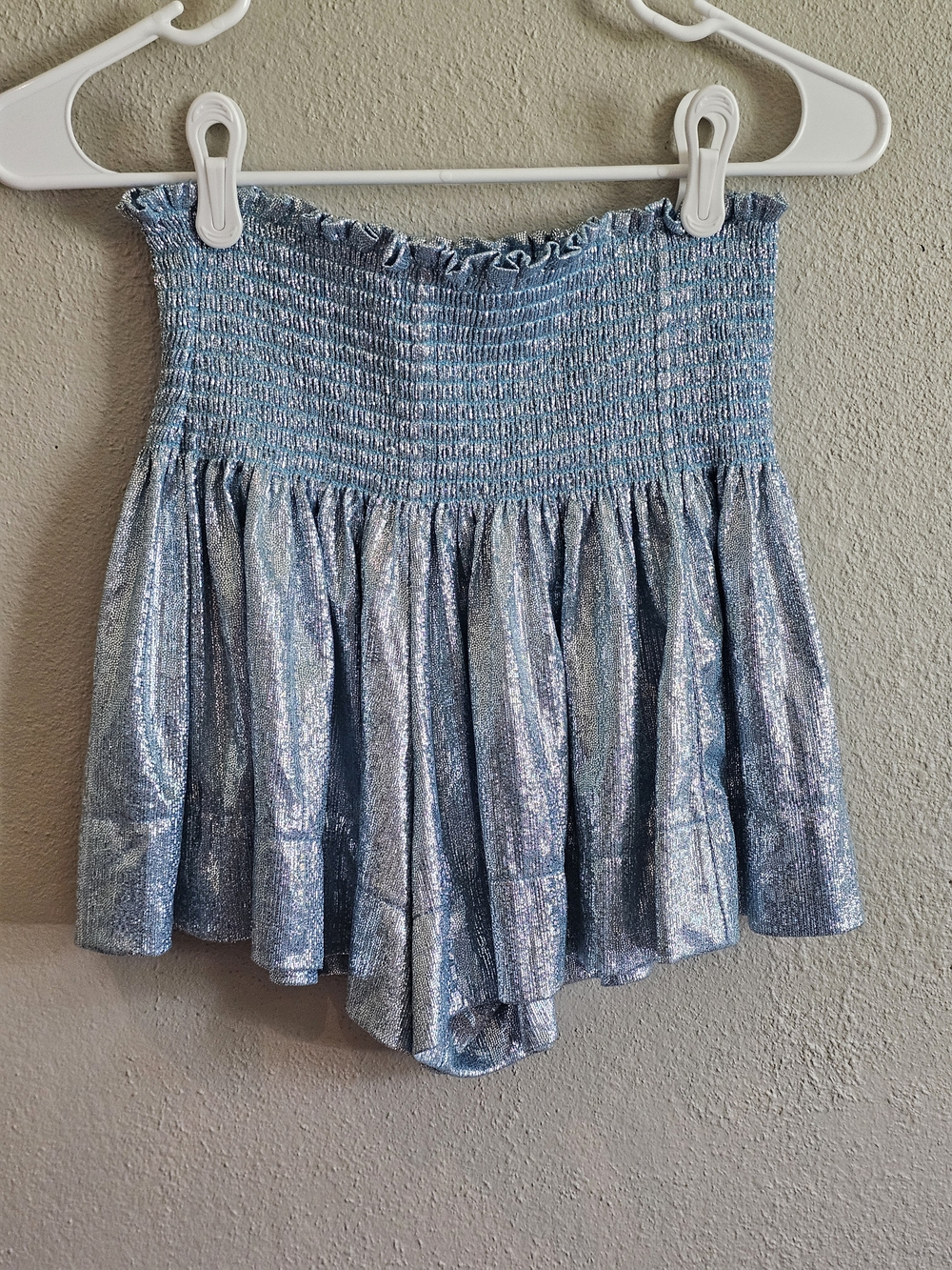 Queen of Hearts Light Blue Metallic Swing Shorts Women's S Fairycore